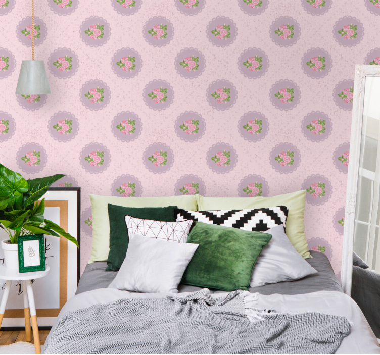 Rose pink circles flowers wallpaper - TenStickers