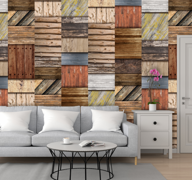 Rustic Timber Panels wood feature wallpaper - TenStickers