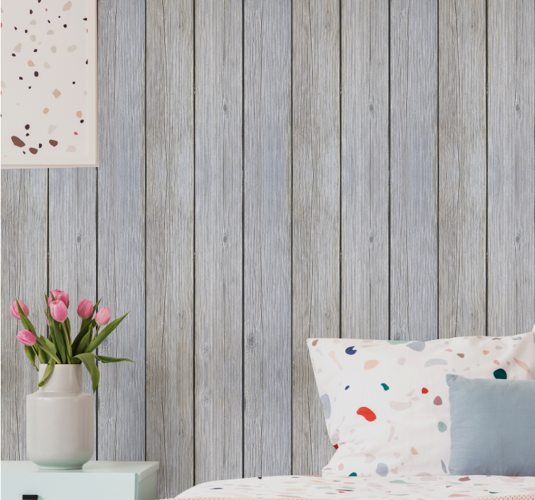Rustic grey panels motif wood feature wallpaper - TenStickers