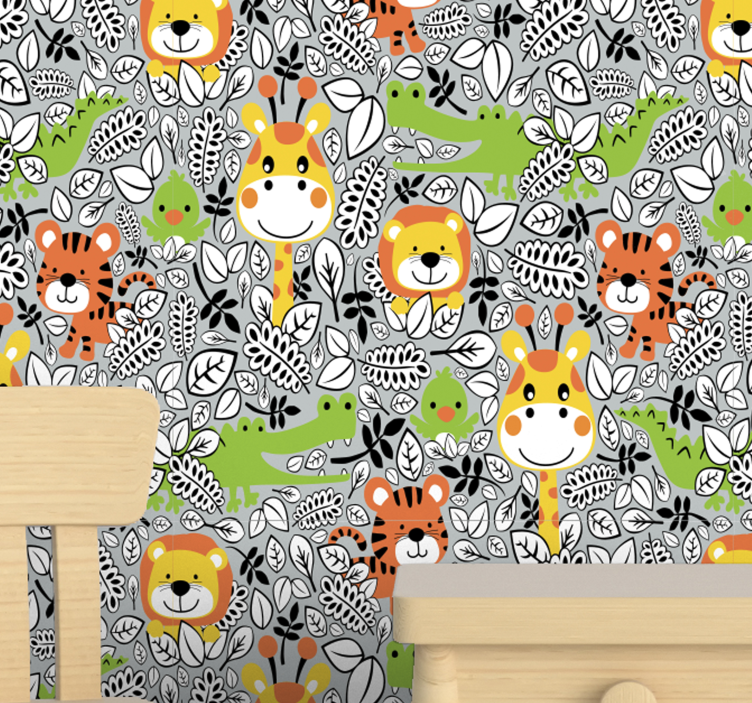 Safari Creature Excitement cute animal wallpaper - TenStickers