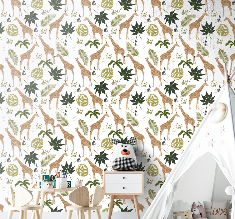 Safari Giraffe Theme cute animal wallpaper - TenStickers