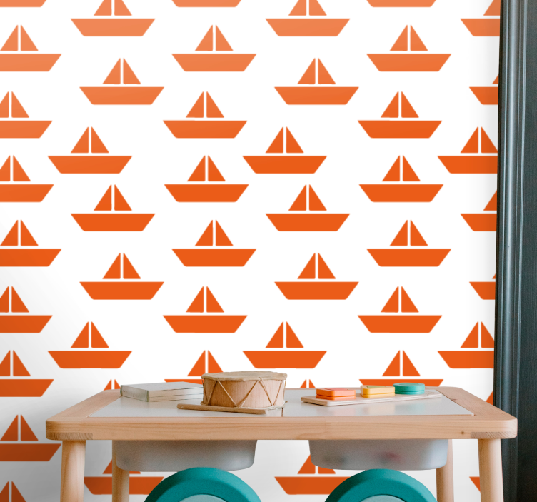 Orange sailboat motif wallpaper childrens room - TenStickers