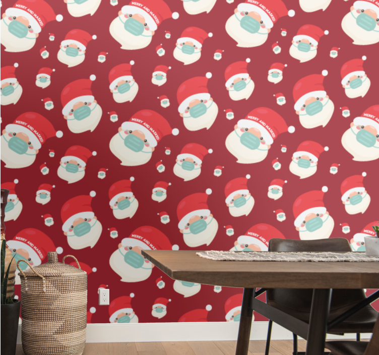 Santa Pattern christmas wallpaper - TenStickers