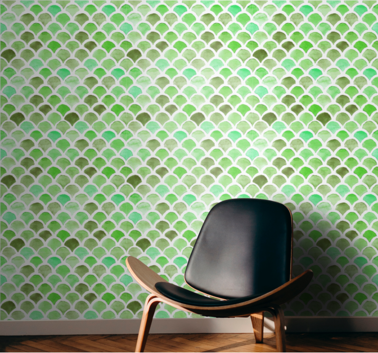 Scalloped green pattern wallpaper patterns - TenStickers