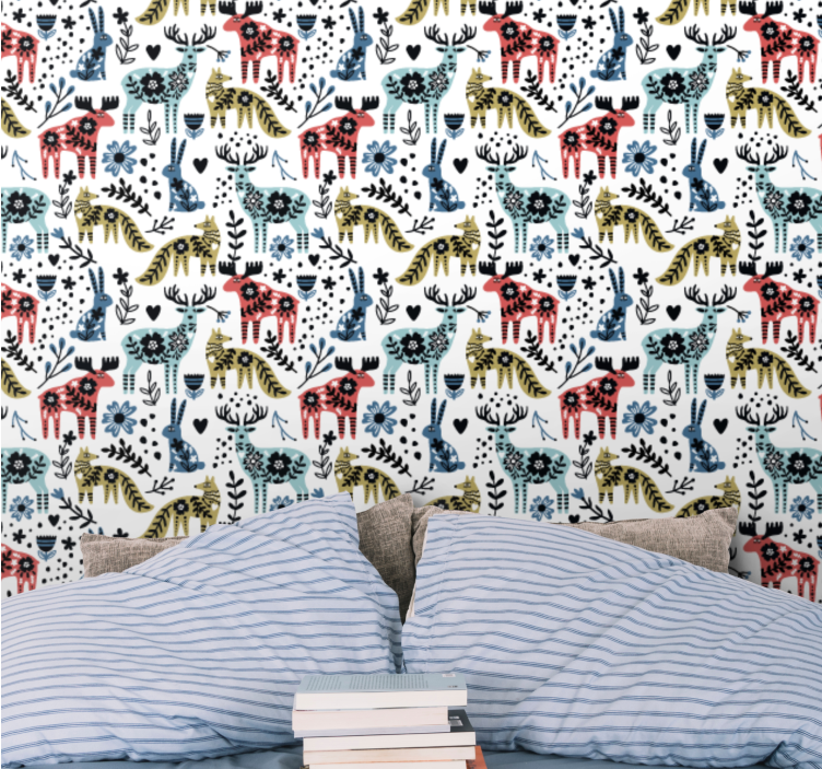 Scandinavian Fauna cute animal wallpaper - TenStickers