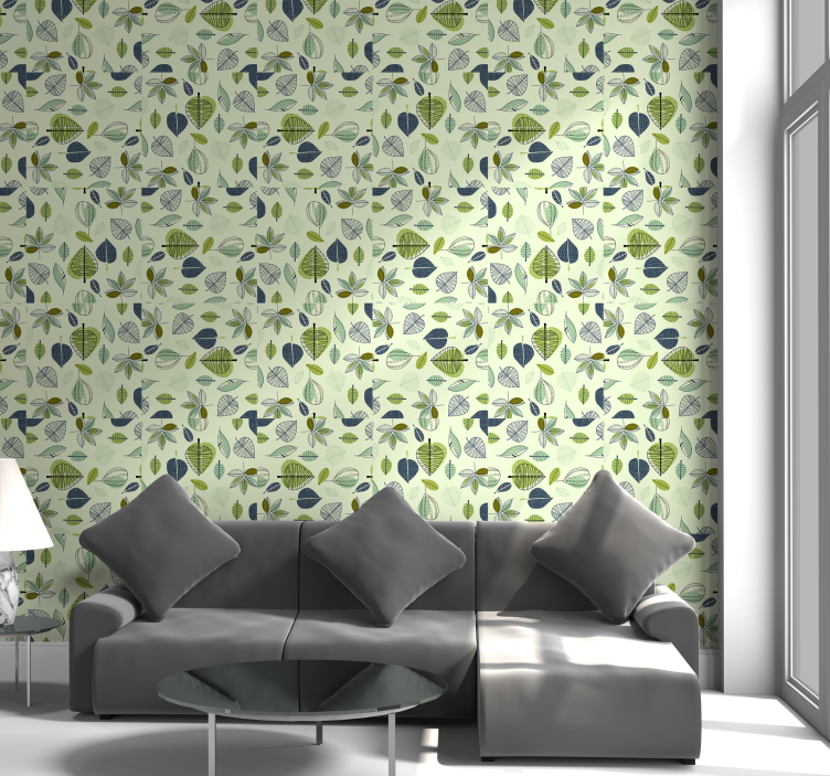 Simplistic green leaves Flower Wallpaper - TenStickers