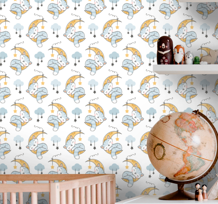 Sleepy Kittens Dreams wallpaper for the nursery - TenStickers