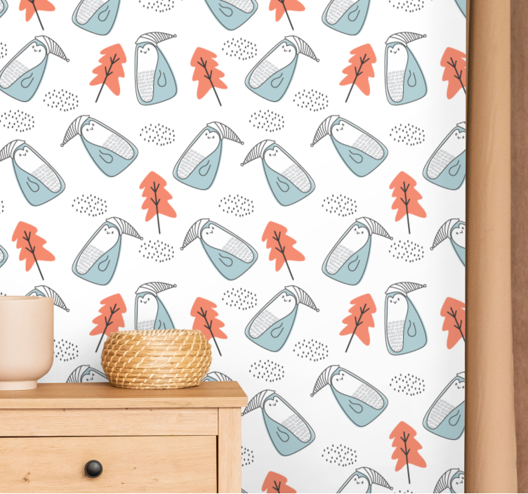 Sleepy Penguins Pattern cute animal wallpaper - TenStickers