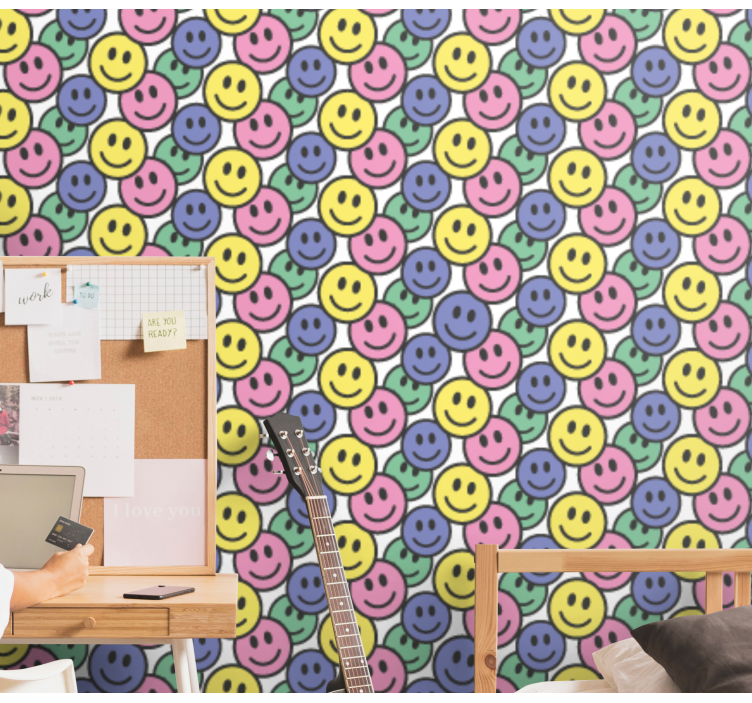 Smiley Pattern art deco wallpaper - TenStickers