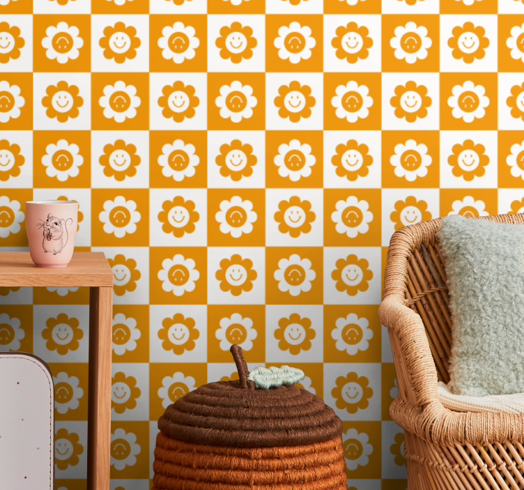 Smiling Flower Pattern wallpaper flowery - TenStickers