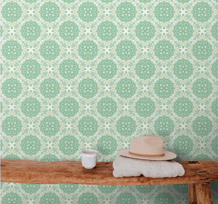 Soft green circular motif other ornamental wallpaper - TenStickers