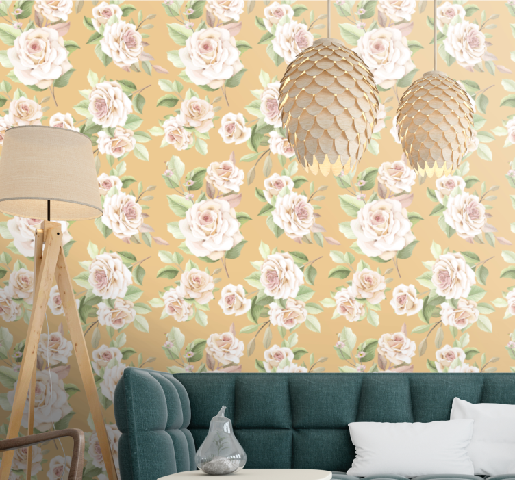 Soft roses arrangement living room wallpaper - TenStickers