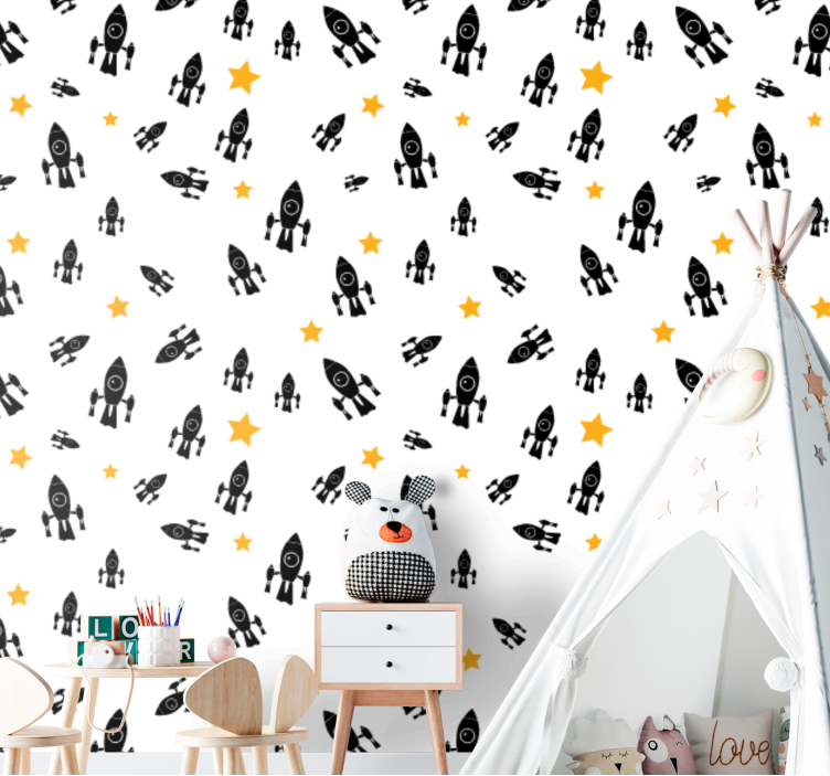 Space Adventure Pattern wallpaper for the nursery - TenStickers