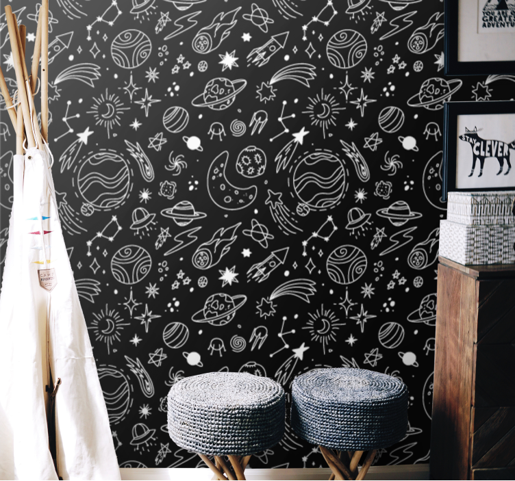 Space Doodle Pattern stars wallpaper - TenStickers