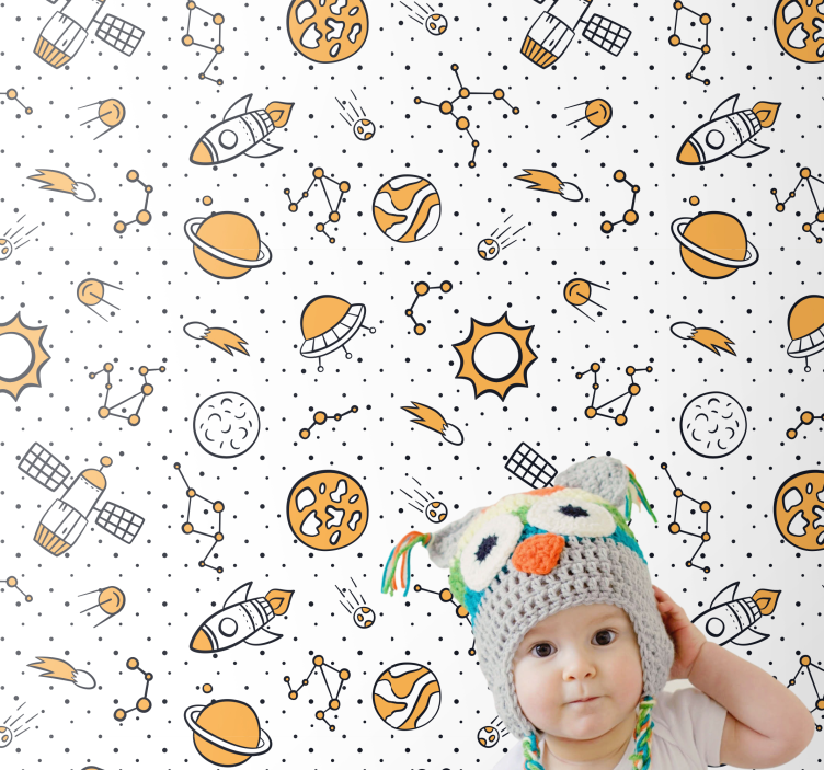 Space Themed Pattern wallpaper childrens room - TenStickers