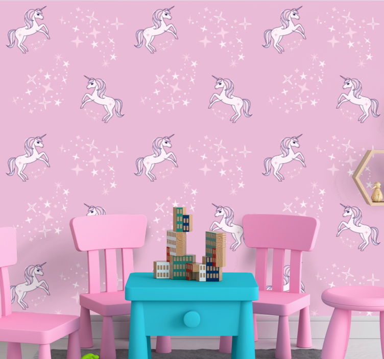 Pink starry unicorns wallpaper childrens room - TenStickers
