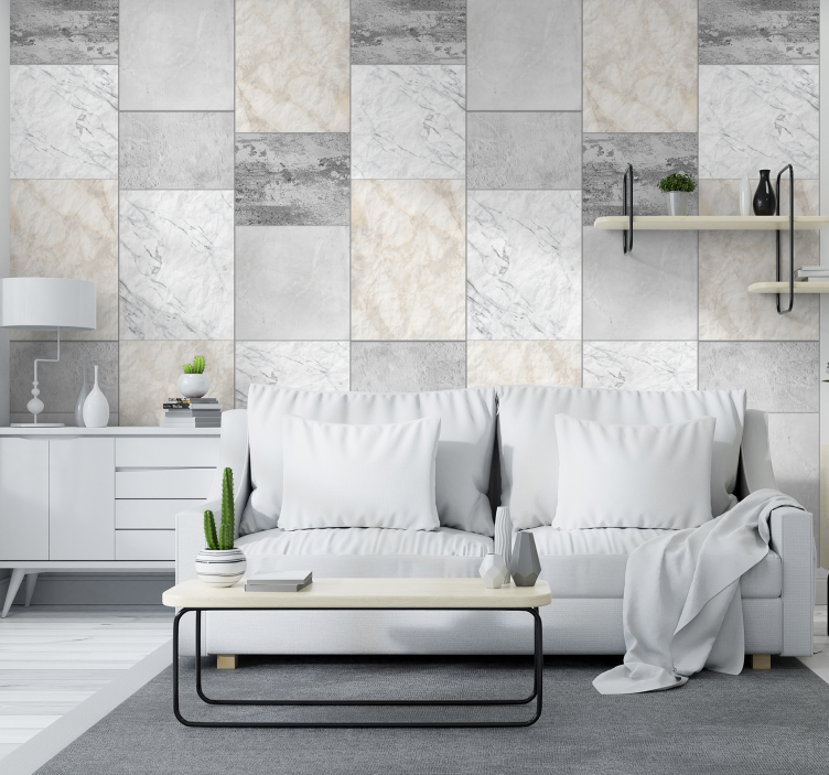 Tiles squares design wallpaper marble - TenStickers