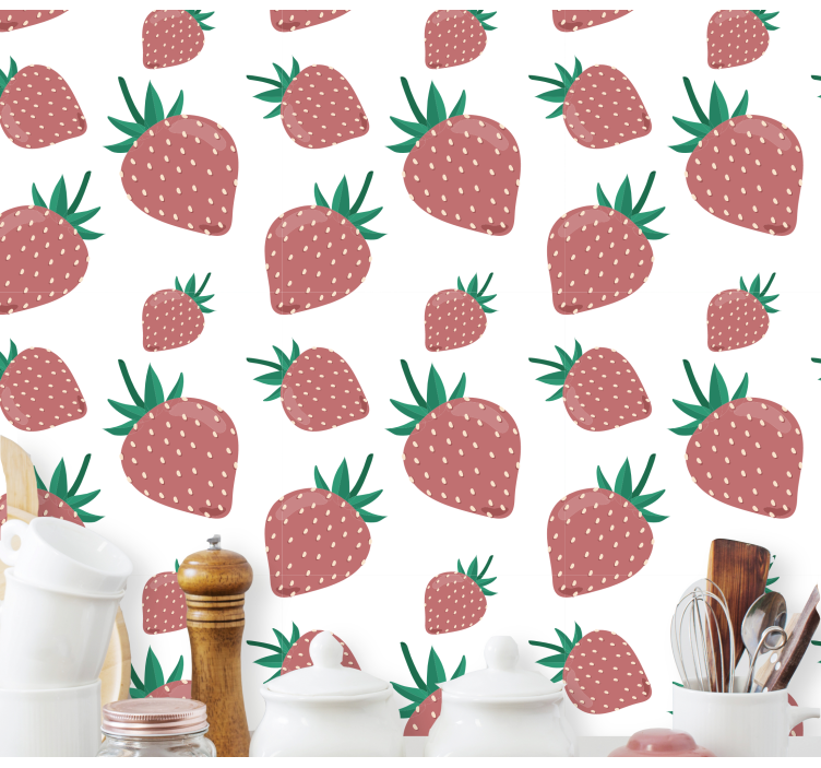 Strawberry Pattern kitchen wallpaper - TenStickers