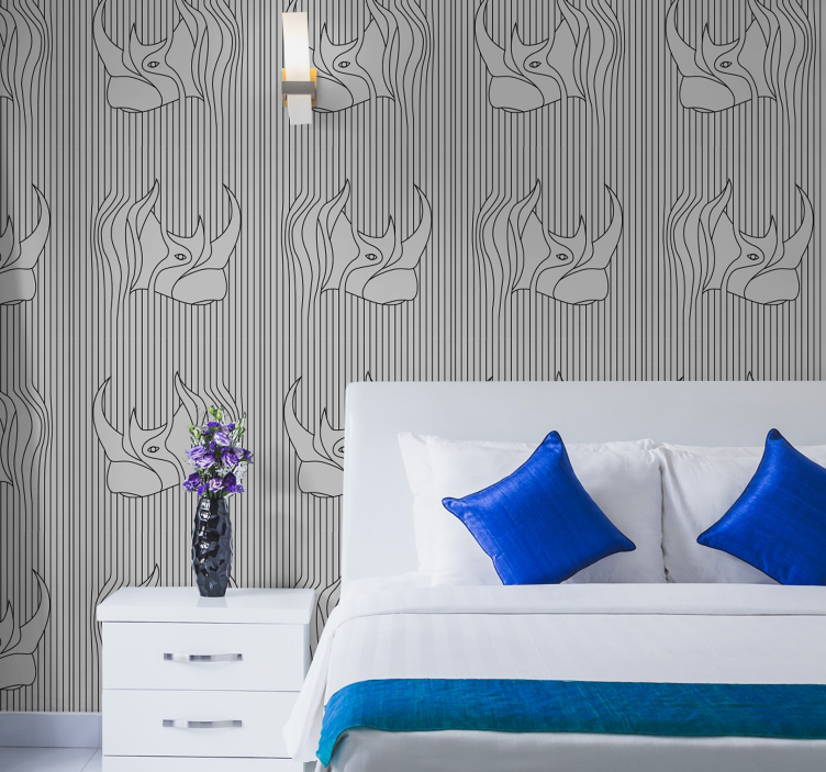 Stylised grey figures cute animal wallpaper - TenStickers