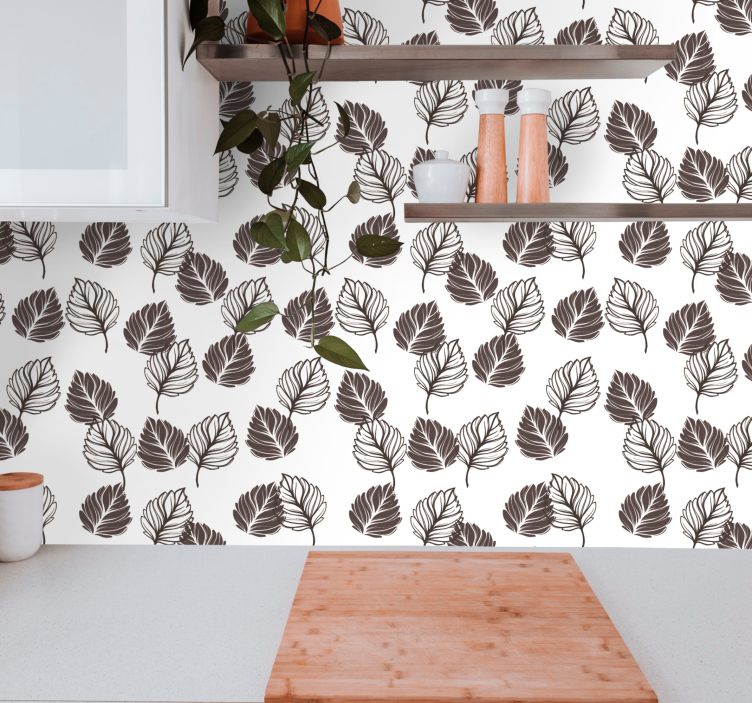Brown and while botanical motif leaves wallpaper - TenStickers