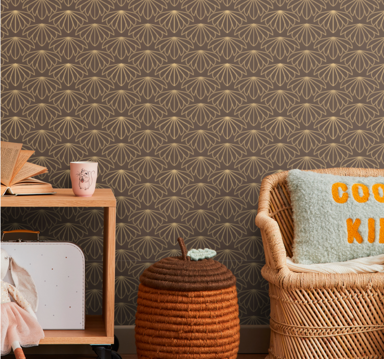 Brown stylised Pattern wallpaper flowery - TenStickers