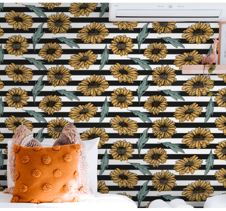 Sunflower Stripes wallpaper flowery - TenStickers