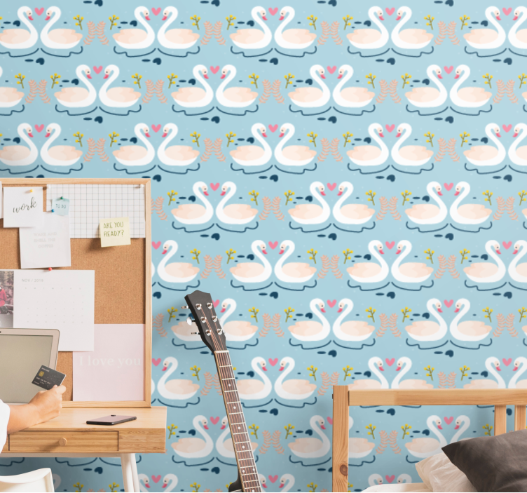 Swan Lake Pattern cute animal wallpaper - TenStickers