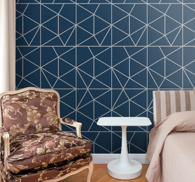 Thin lines blue motif wallpaper geometric - TenStickers