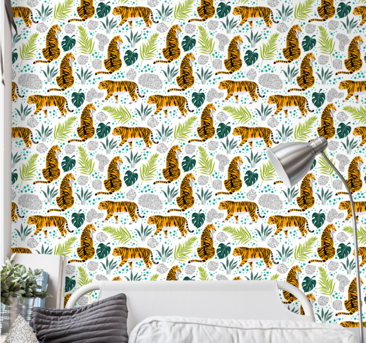 Tigers and Foliage cute animal wallpaper - TenStickers