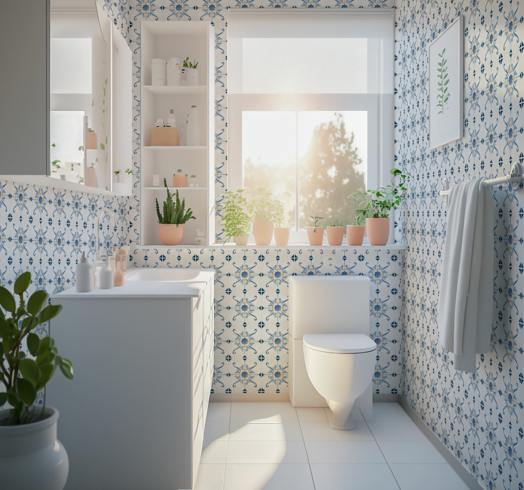 Tile effect wallpaper blue - TenStickers