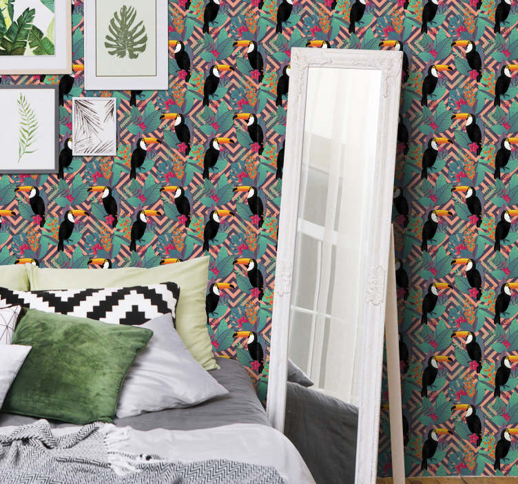 Toucans Among Leaves cute animal wallpaper - TenStickers