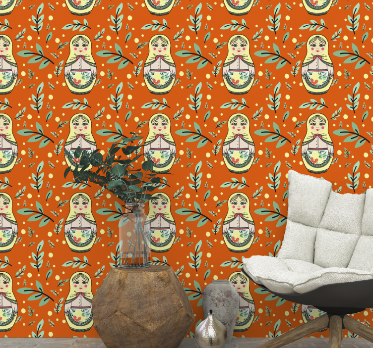 Traditional Matryoshka Pattern wallpaper flowery - TenStickers