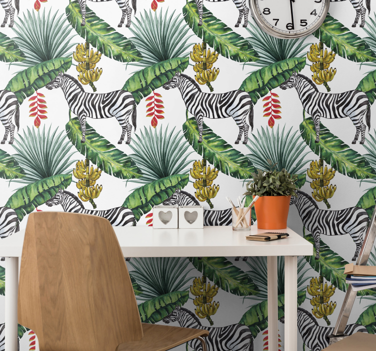 Tropical foliage wallpaper zebra - TenStickers