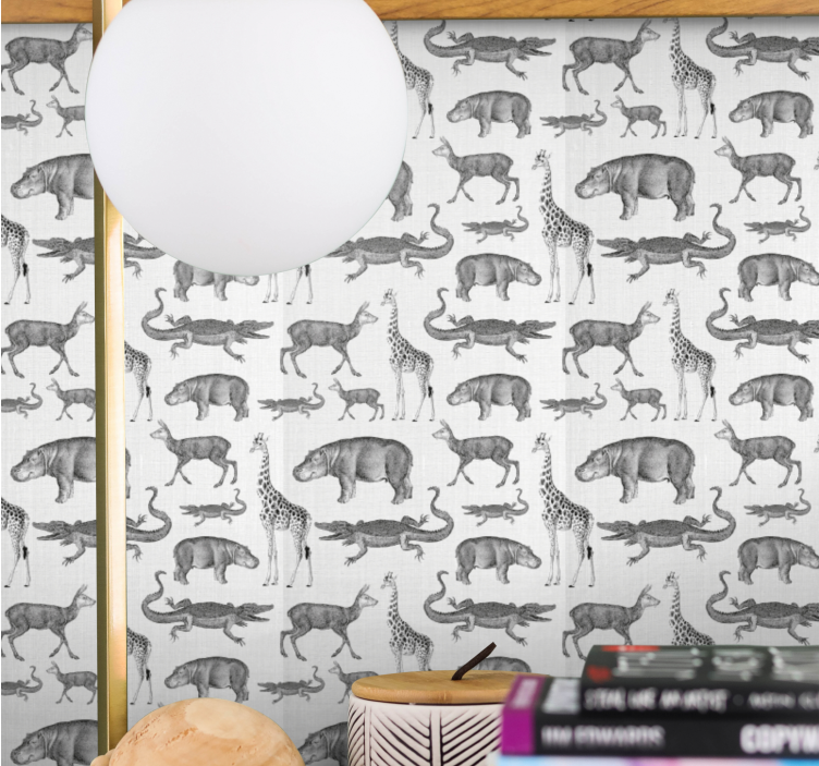 Tropical gray motif cute animal wallpaper - TenStickers