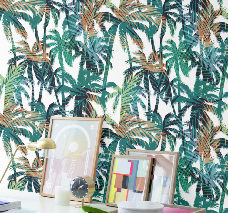 Green and white palm trees jungle wallpaper - TenStickers