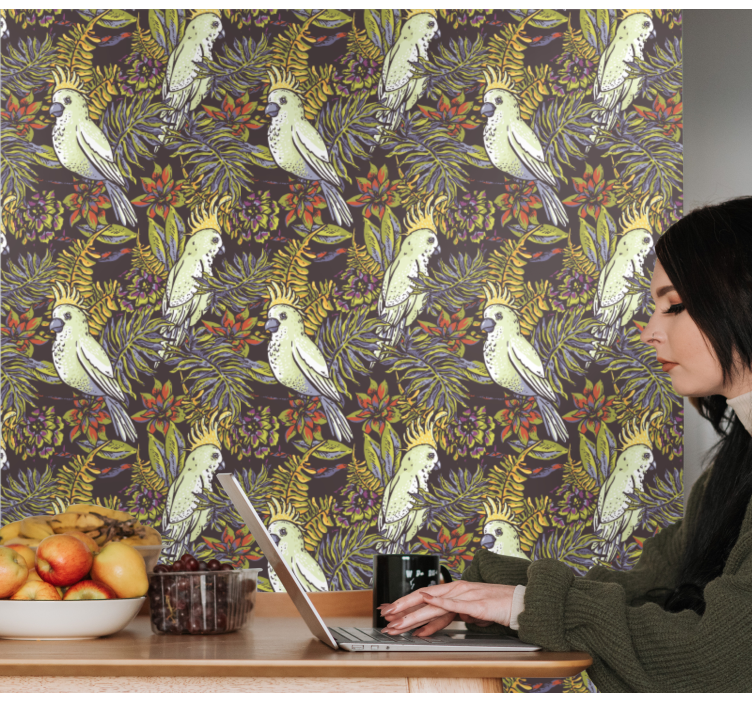 Tropical Parrot Pattern birds wallpaper - TenStickers
