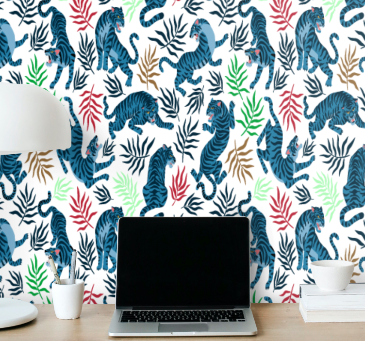 Tropical Tiger Motif cute animal wallpaper - TenStickers