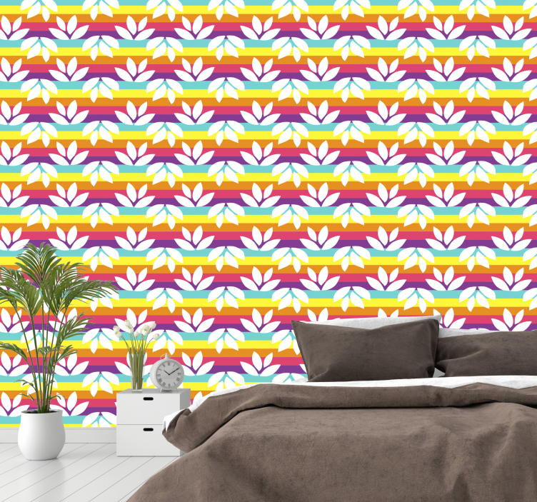Tropical Tile Motif wallpaper flowery - TenStickers
