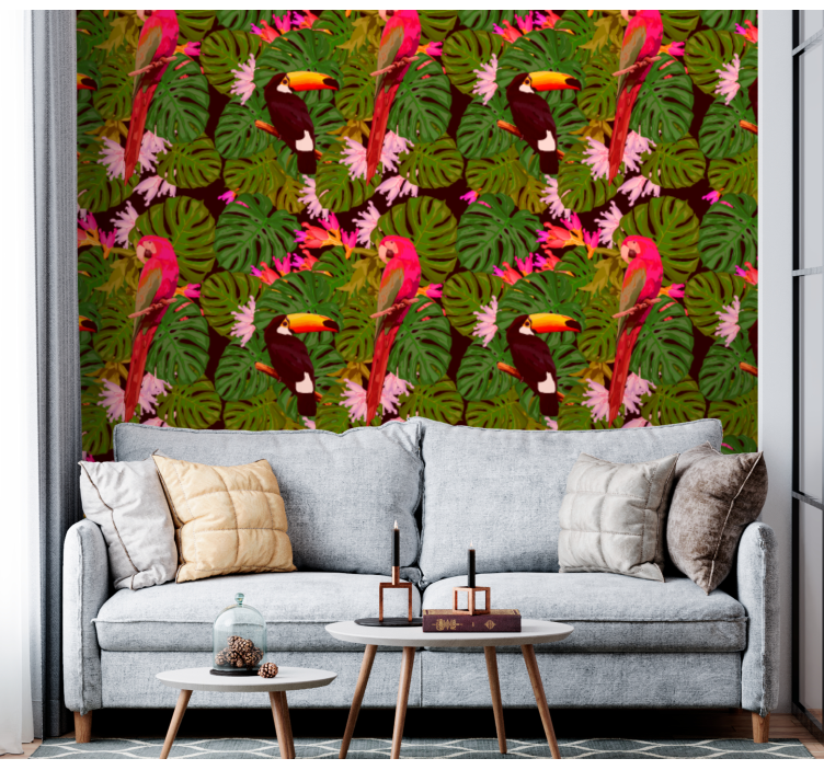 Tropical Toucan Motif jungle wallpaper - TenStickers