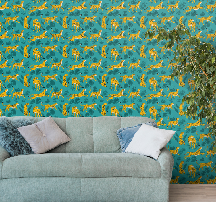 Turquoise Pattern leopards wallpaper - TenStickers
