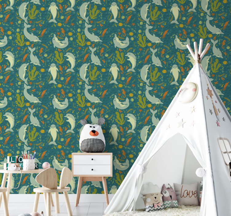 Underwater Fauna cute animal wallpaper - TenStickers