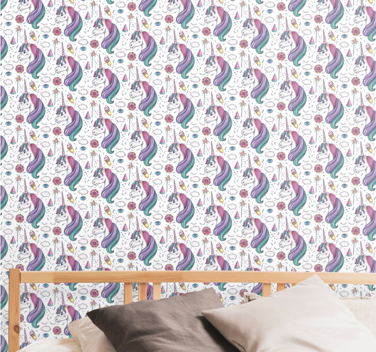 Unicorn Dreamscape art deco wallpaper - TenStickers