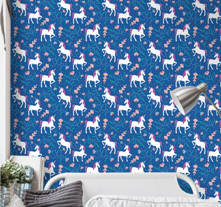 Unicorn Fantasy Pattern cute animal wallpaper - TenStickers