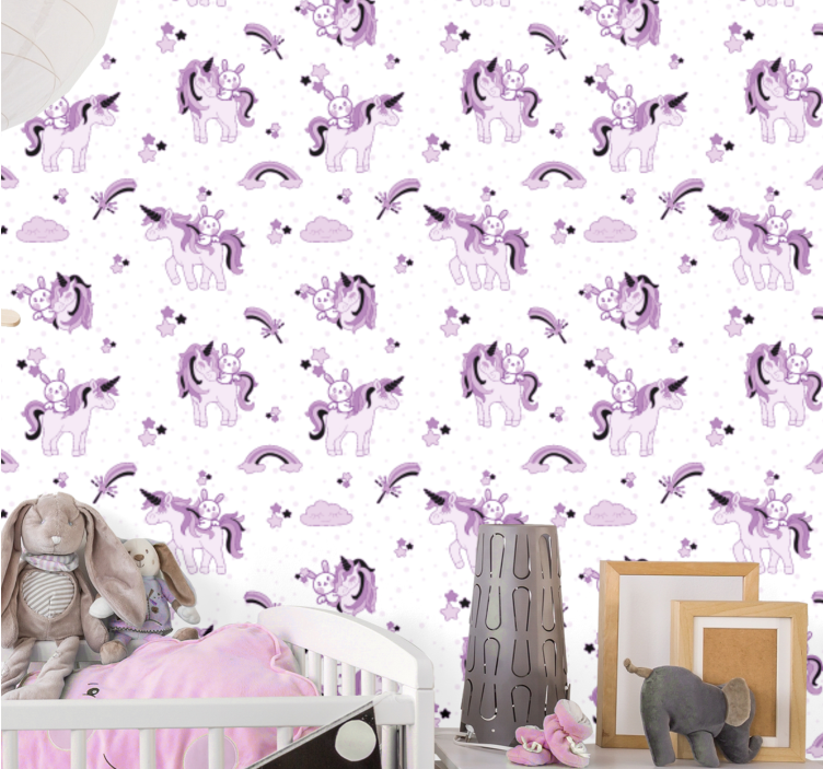 Unicorn Fantasy Scene wallpaper for the nursery - TenStickers