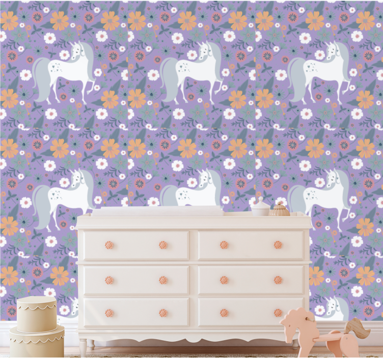 Unicorn Floral Pattern cute animal wallpaper - TenStickers
