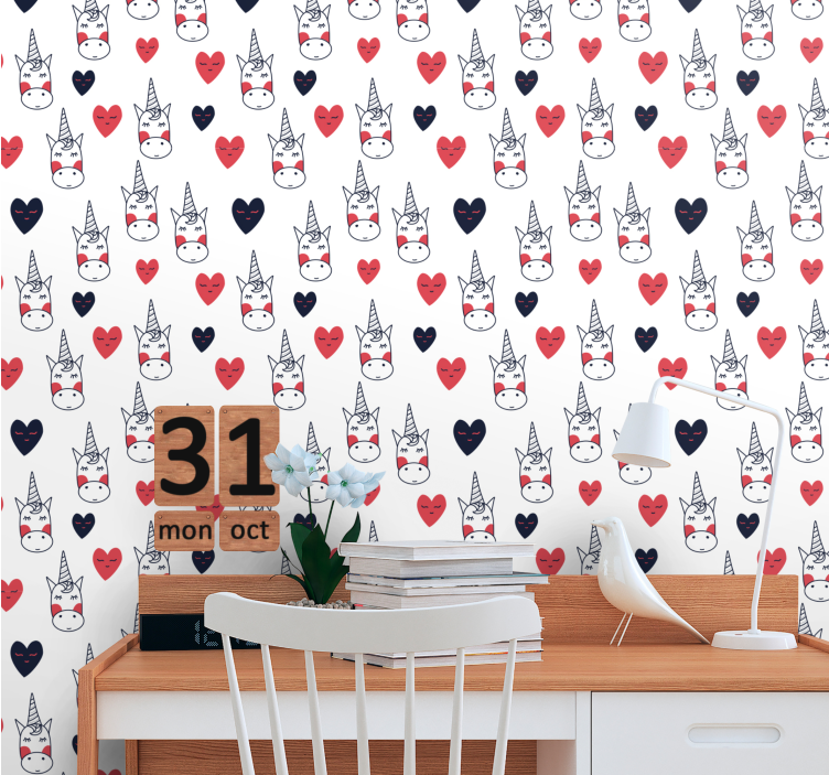 Unicorn Heart Pattern art deco wallpaper - TenStickers
