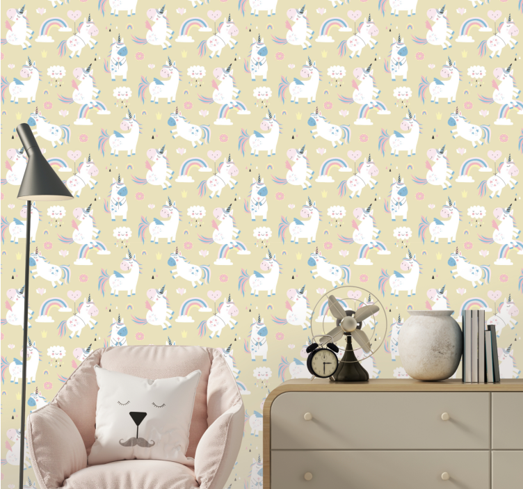 Unicorn Motifs cute animal wallpaper - TenStickers