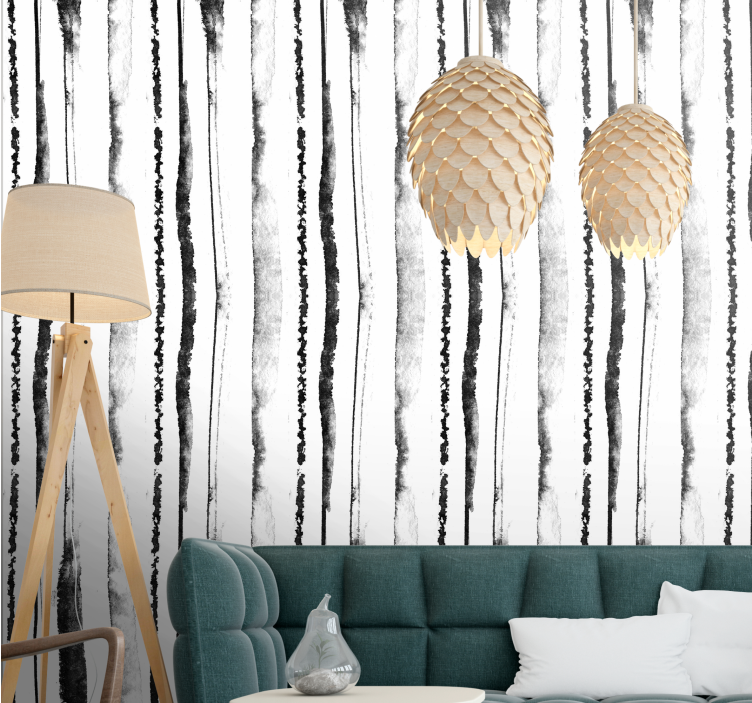 Organic black and white pattern vertical striped wallpaper - TenStickers