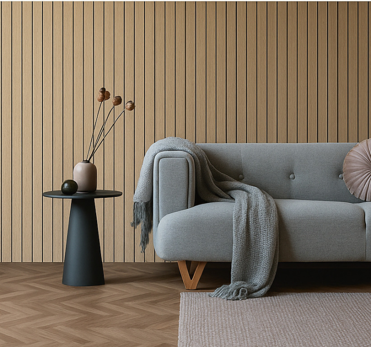 Vertical wood slats living room wallpaper - TenStickers