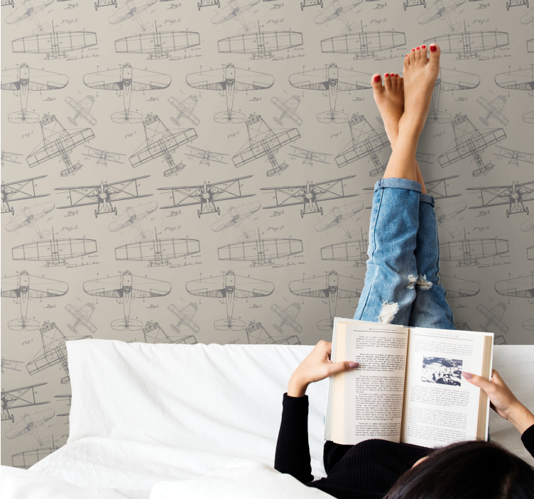 Vintage Airplane Sketches art deco wallpaper - TenStickers